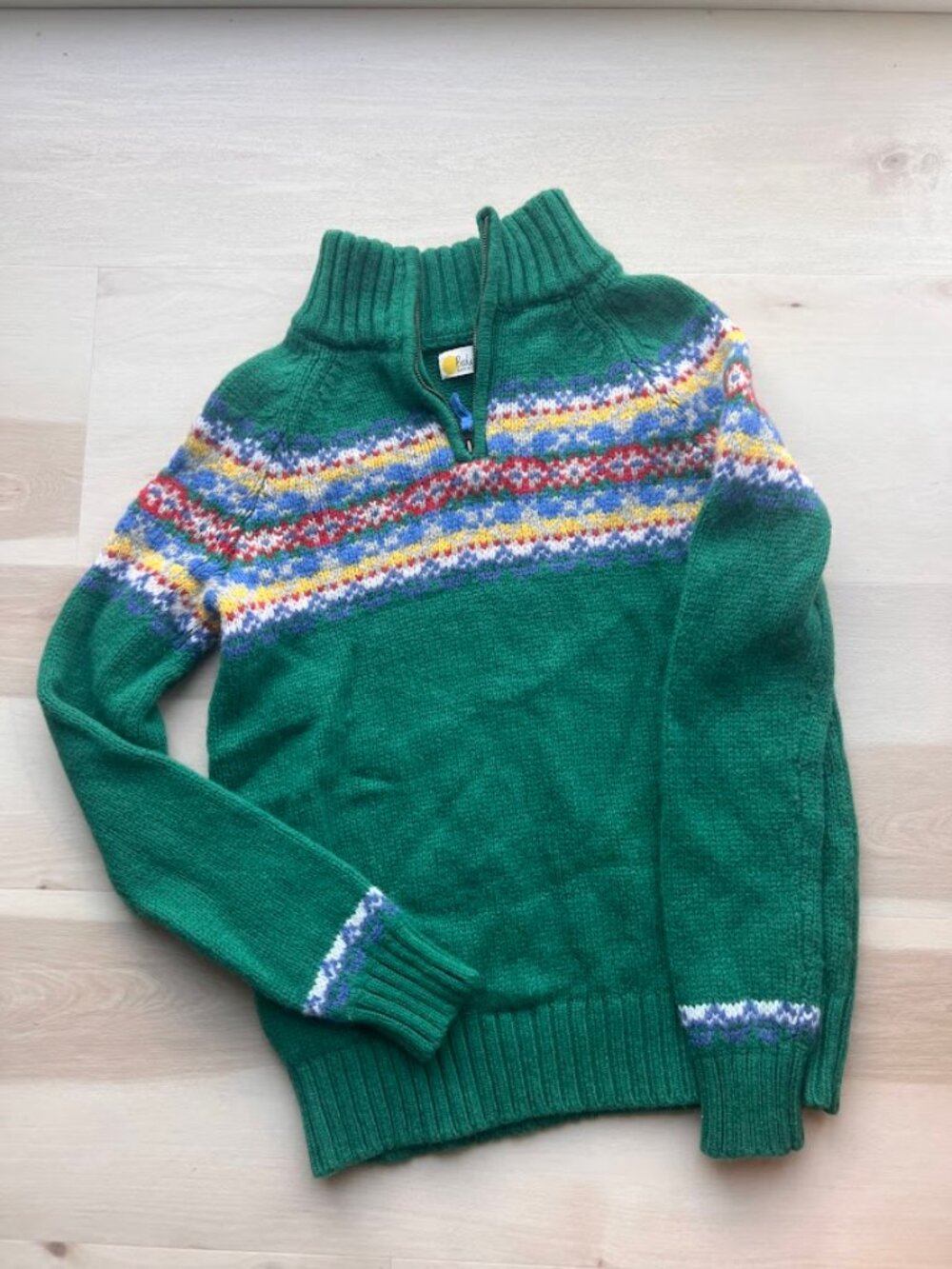 Boden Kids Wool Fair Isle Quarter-Zip Sweater Green 9-10Y